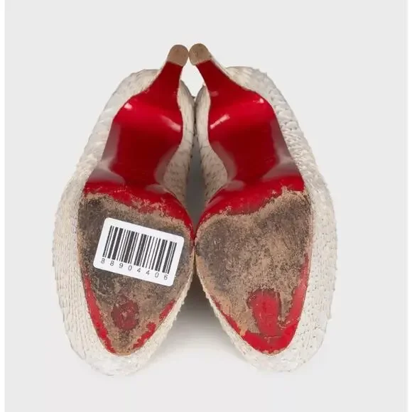 Christian Louboutin White Snakeskin Peep Toe Pumps Sz.37.5 - Picture 5 of 5